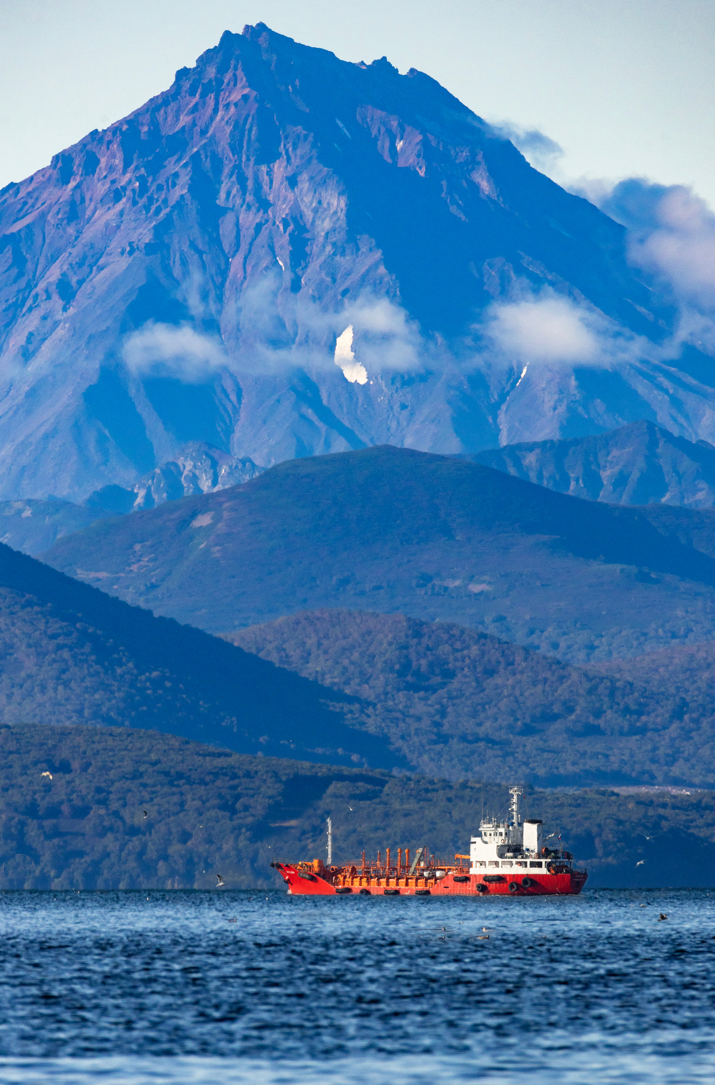 камчатка, вилючинский вулкан, тихий океан, природа, чайки, авачинская бухта, корабль, Подосинников Максим