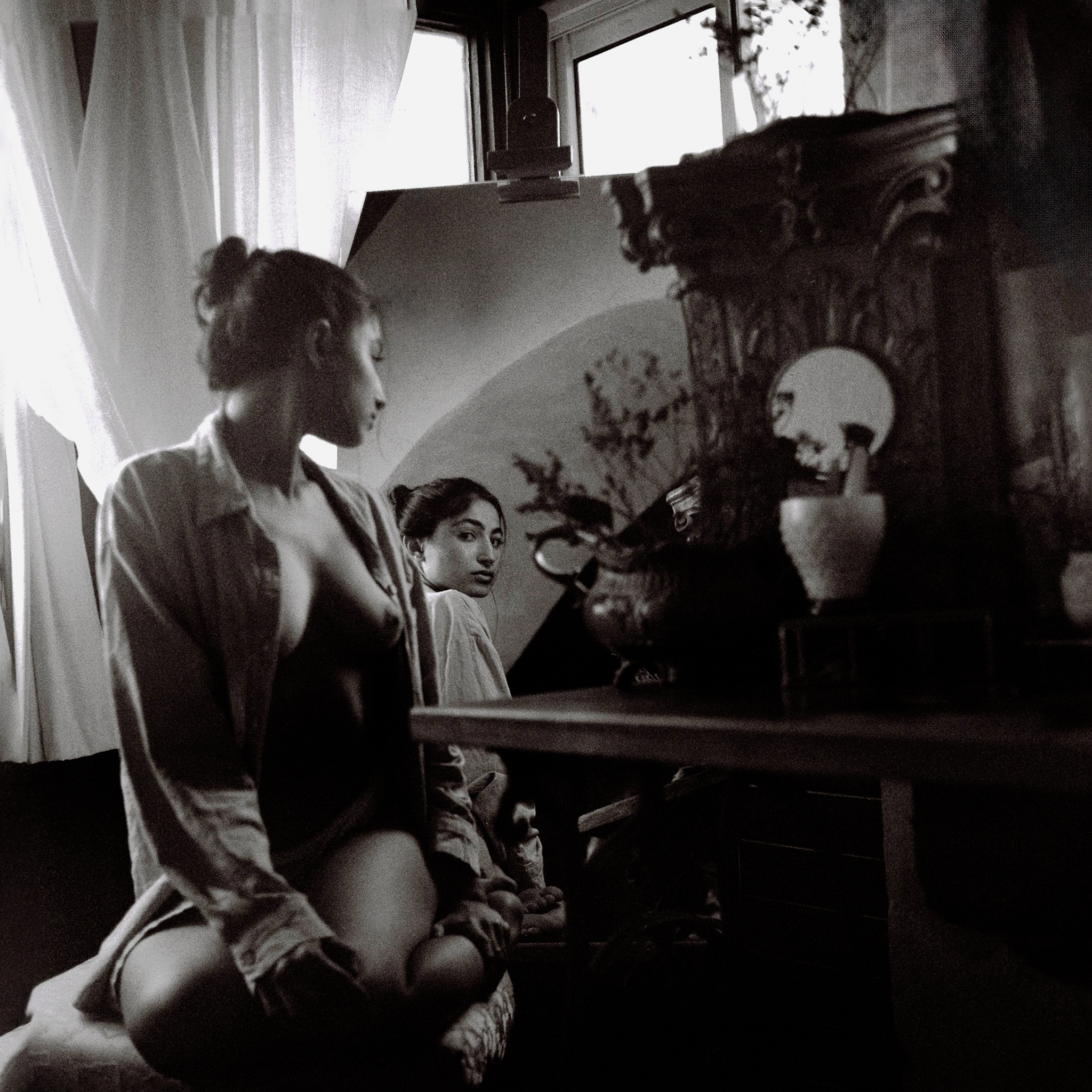 photography, beauty, body, filmphotography, portrait, glamour, portraitgirl, vintage, naturallight, analog photography, medium format, black and white, film grain, window light, vintage interior, artistic nude, fine art photography, classic photography, f, Rozman Erik