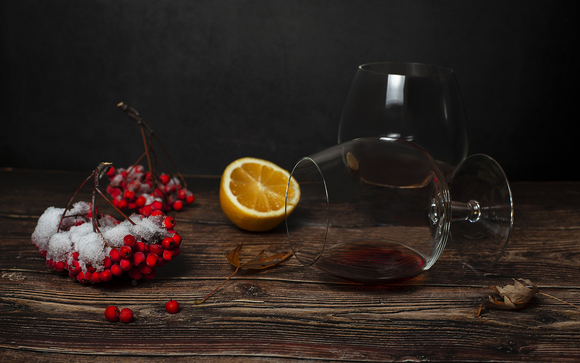 натюрморт, рябина, лимон , бокал, Ходос Илья