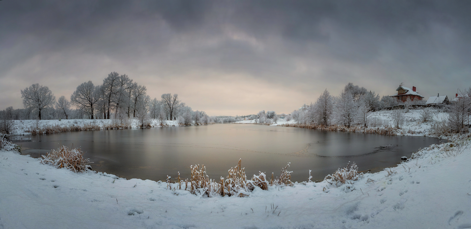 утро снег река берег зима природа, Михаил Корнилов