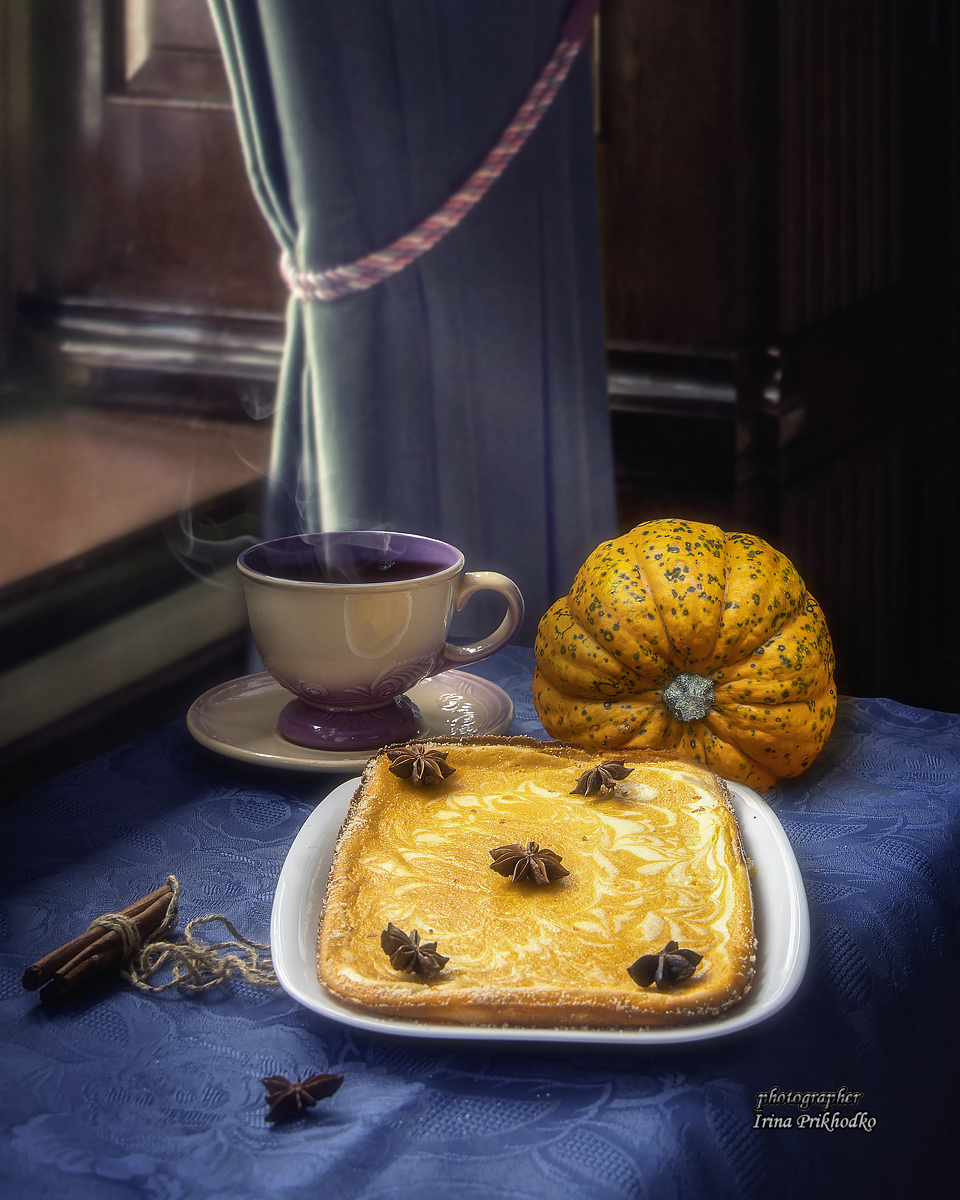 натюрморт, выпечка, еда, напитки, завтрак, творожно-тыквенная запеканка, десерт, Приходько Ирина