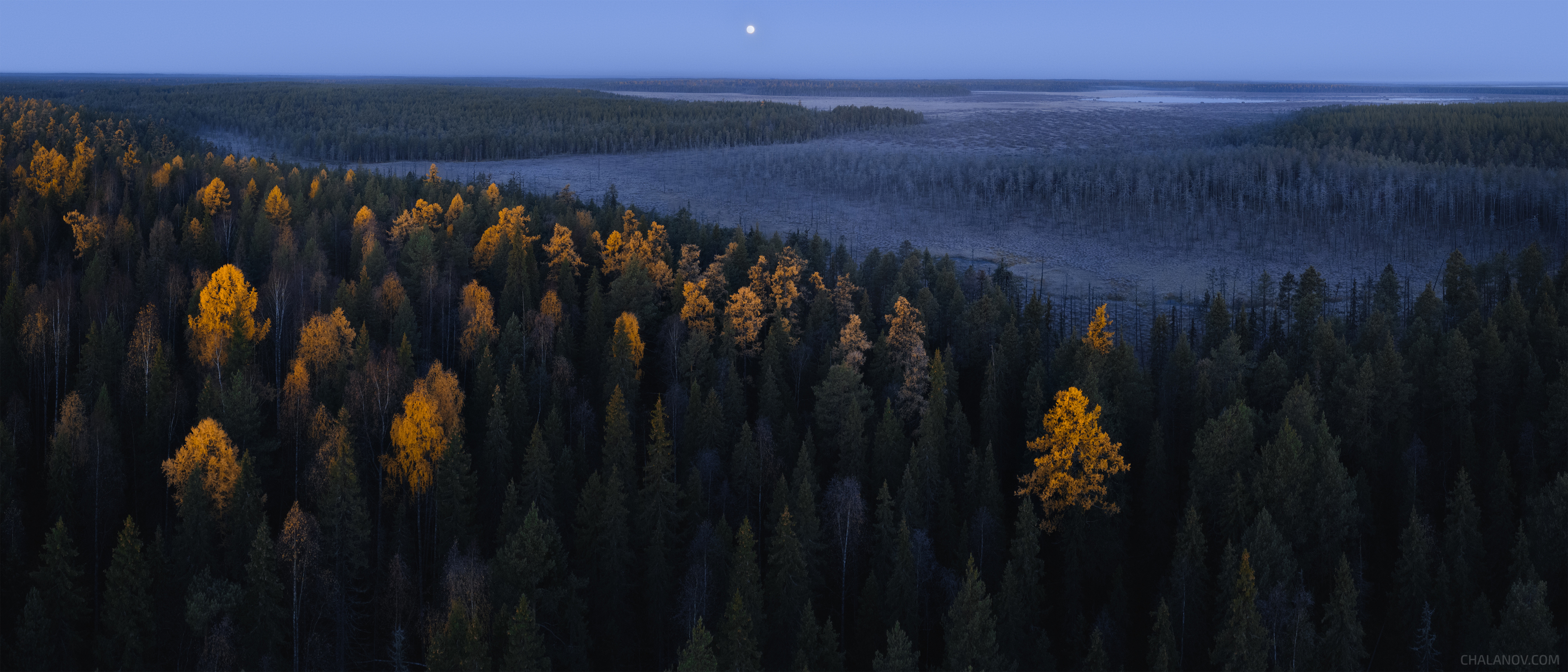 пейзаж, природа, осень, болото, панорама, луна, озеро, Иван Чаланов
