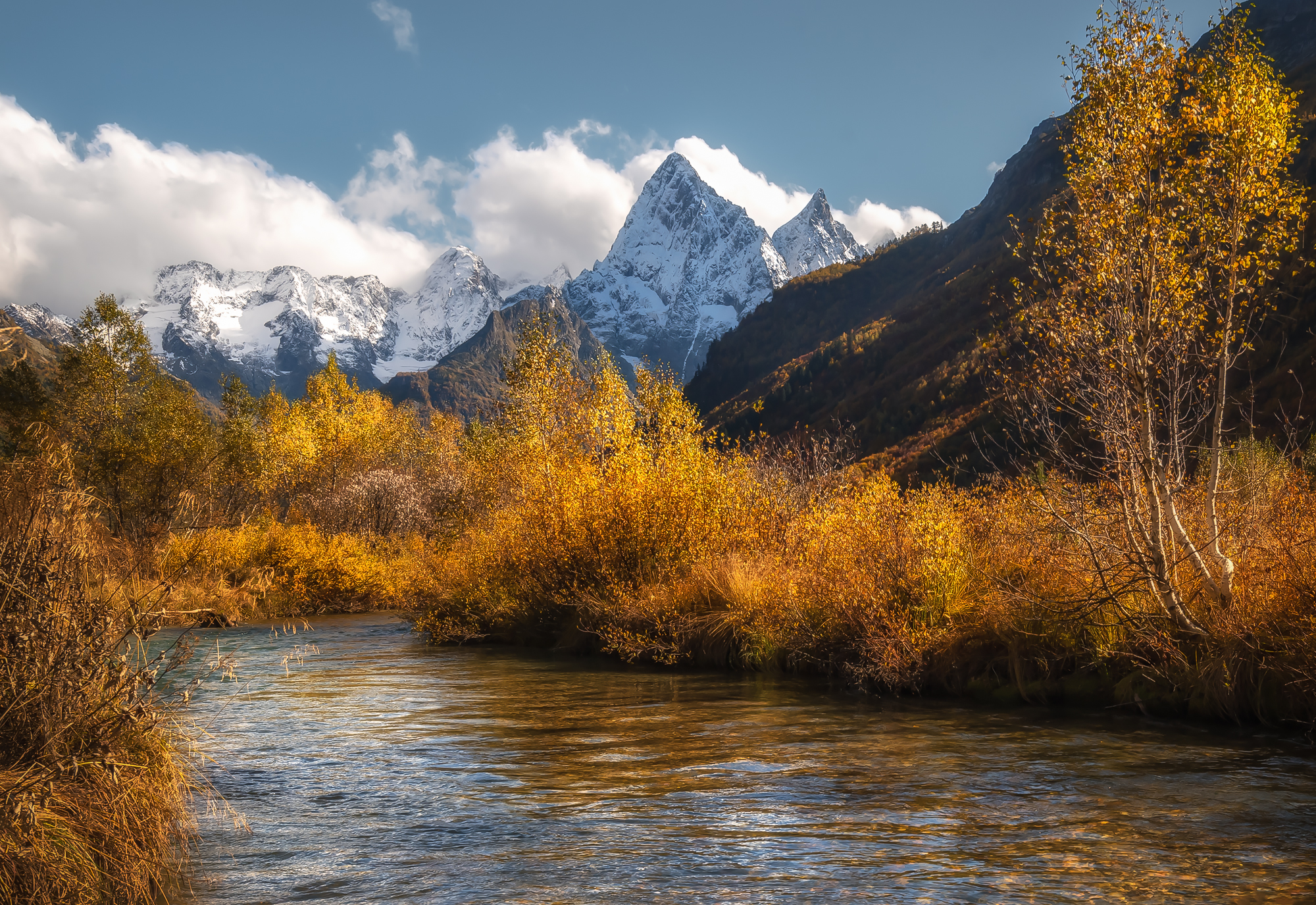 кавказ, горы, карачаево-черкесия, кчр, домбай, теберда, гоначхир, горная река, осень, краски осени, осень в горах, Zakharov Armen