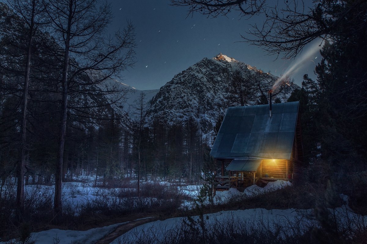 best, house, landscape, mountains, photo, smoke, stars, Vladim_Shipulin
