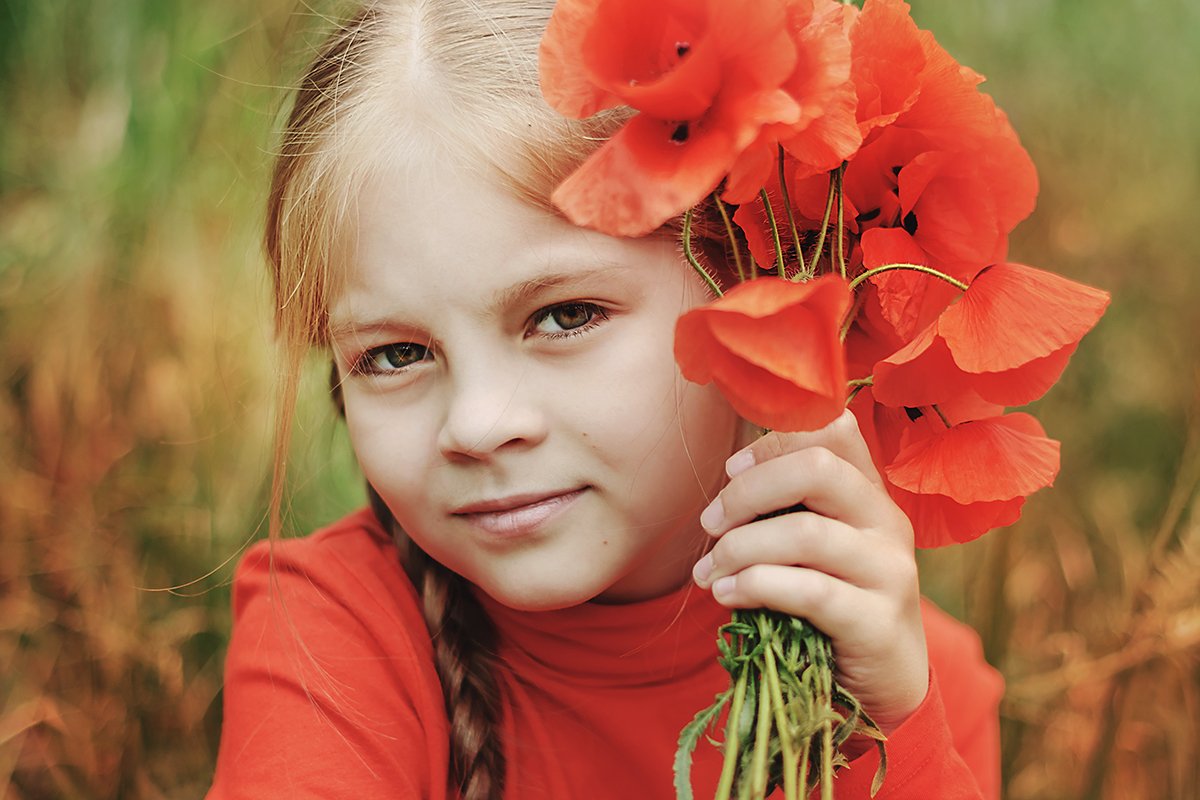 Flowers, Girl, Poppies, Portrait, Девочка, Маки, Портрет, Юлия Сафонова