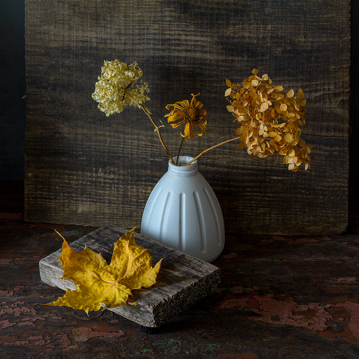 кленовый лист, подставка, сухие цветы, ваза, Алексей Бычков