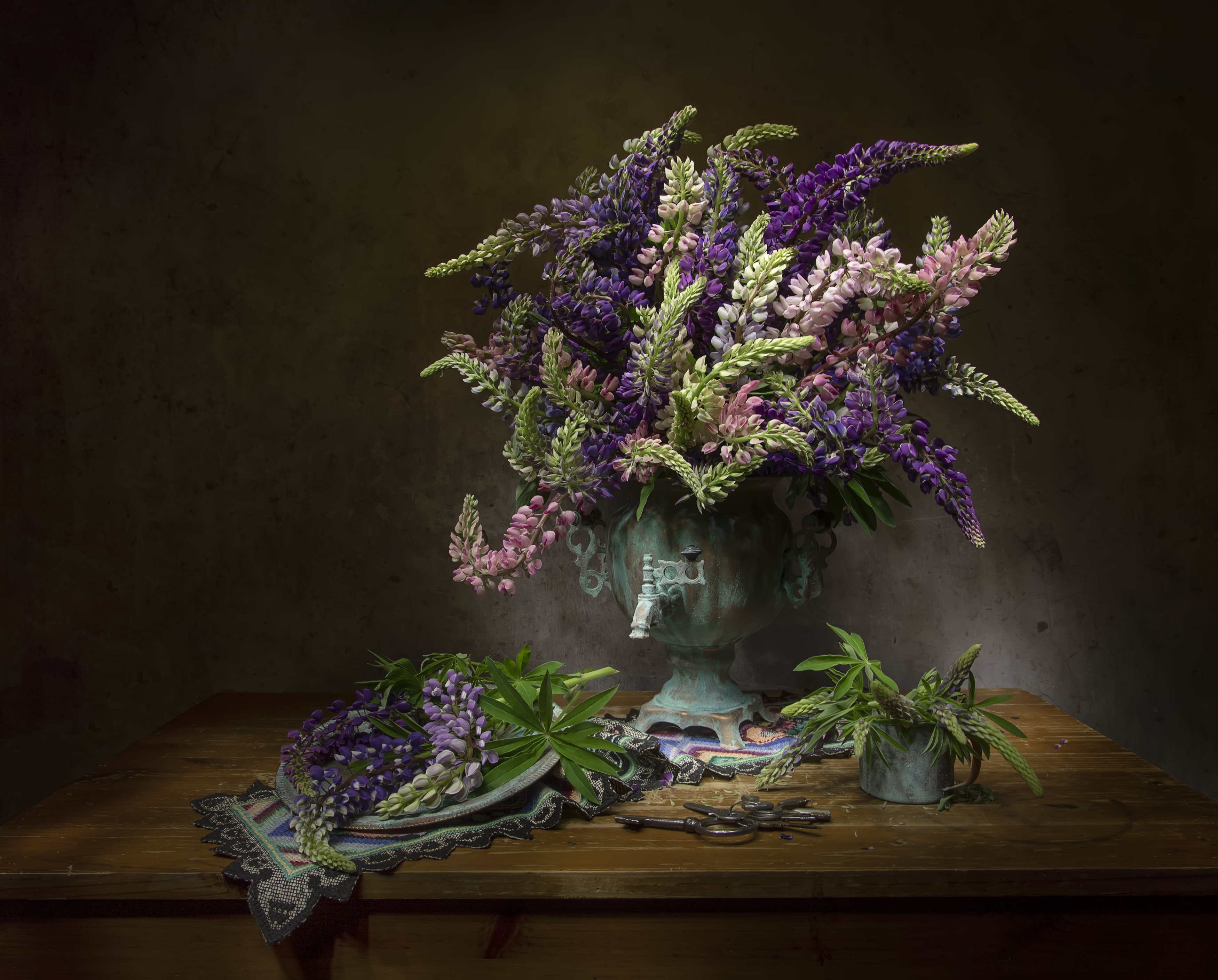 натюрморт, самовар, люпины, Татьяна Феденкова