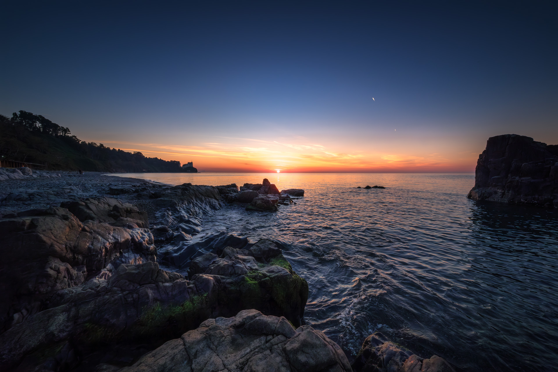 coast, dusk, cliffs, beach, sea, mountains, sunset, tsikhisdziri, landscape, scenery, travel, nature, outdoors, caucasus, sakartvelo, georgia, adjara, batumi, chizh, Чиж Андрей
