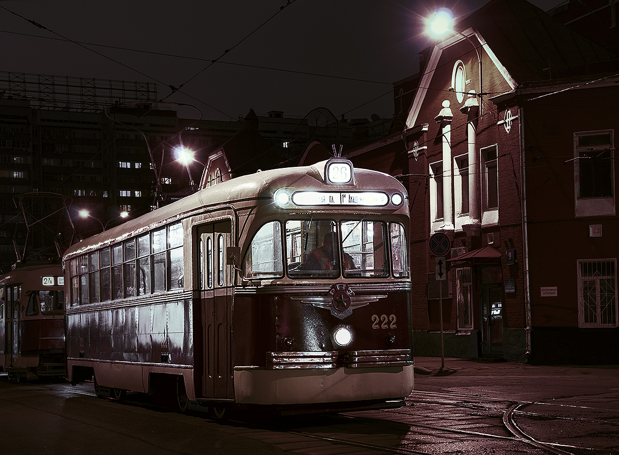 рвз-6, трамвай, ночь, депо им. апакова, рельсы, фонари., Соломатин Борис
