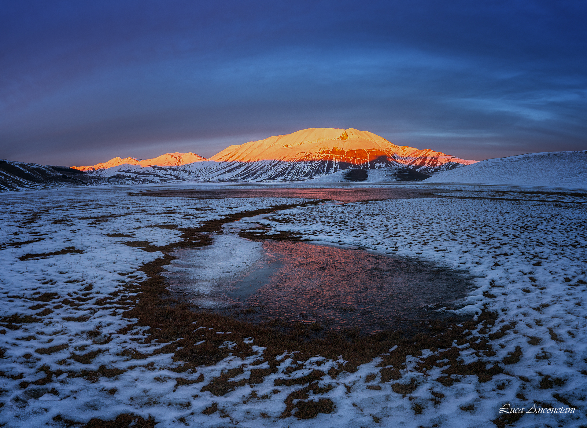 nature landscape winter snow vettore mountains sunset umbria region italy, Anconetani Luca