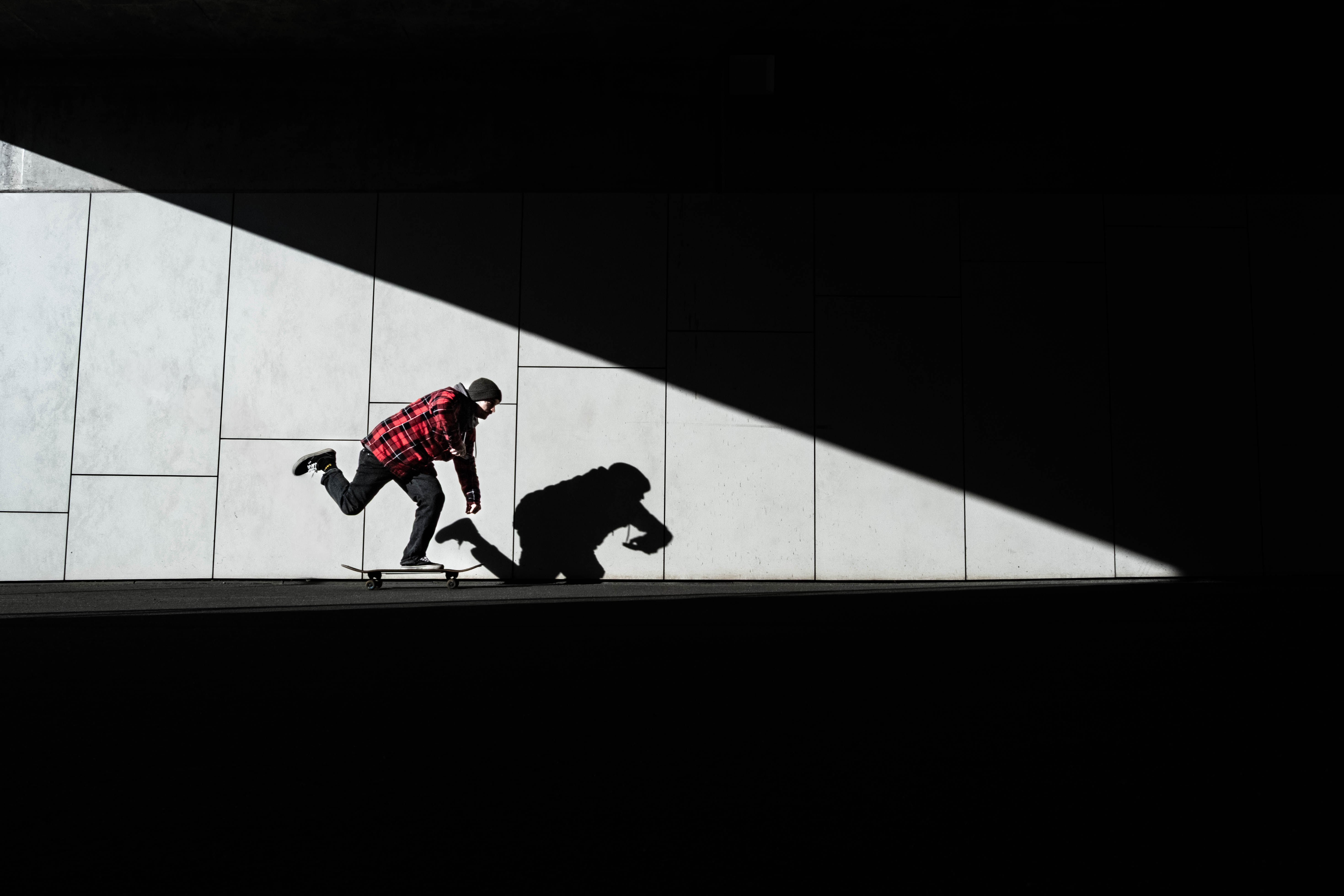 skateboarding, shadows, shadow, skate, art, street, urban, city, sun, light, fine art, minimalism, Radomił Gomółka