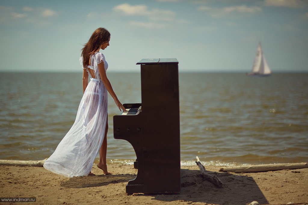 sea, girl, piano, sky, beach, Игорь Парфенов
