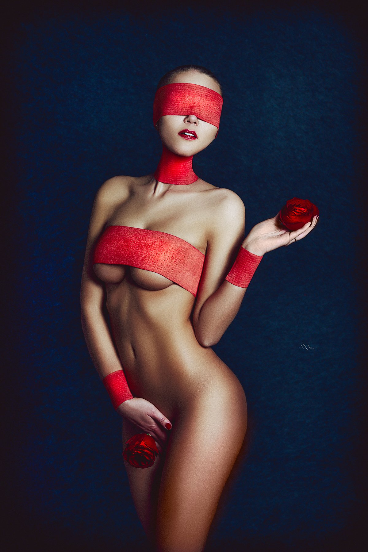 Nude, Portrait, Red, Roses, Studio, Woman, Руслан Болгов (Axe)