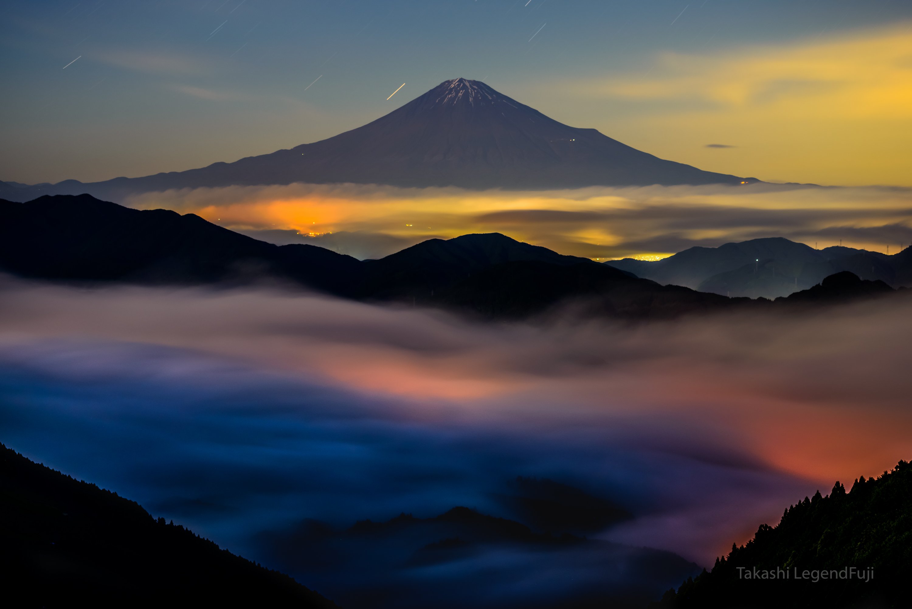 fuji,mountain,japan,cloud,night,light,beautiful, Takashi