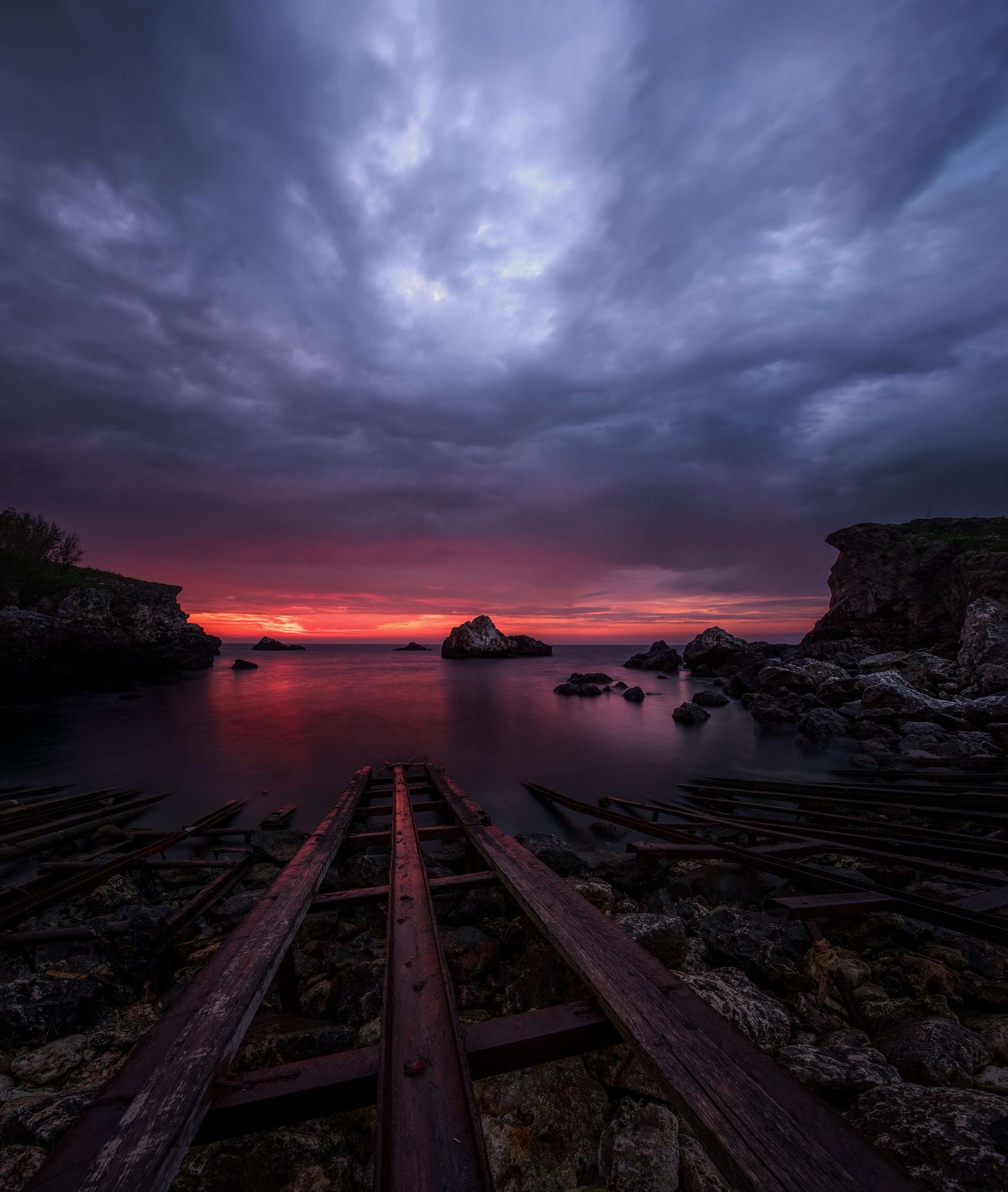 bay, rails, sunrise, sea, tulenovo, bulgaria, Руслан Асанов