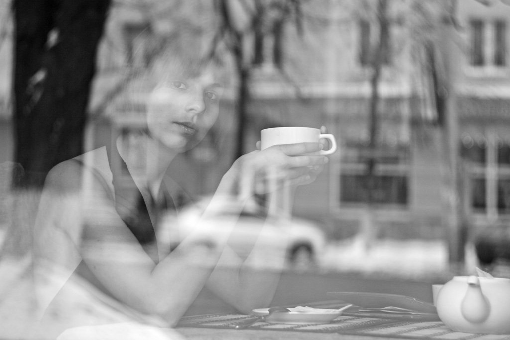 кофе, девушка, отражение, Borodul'ka