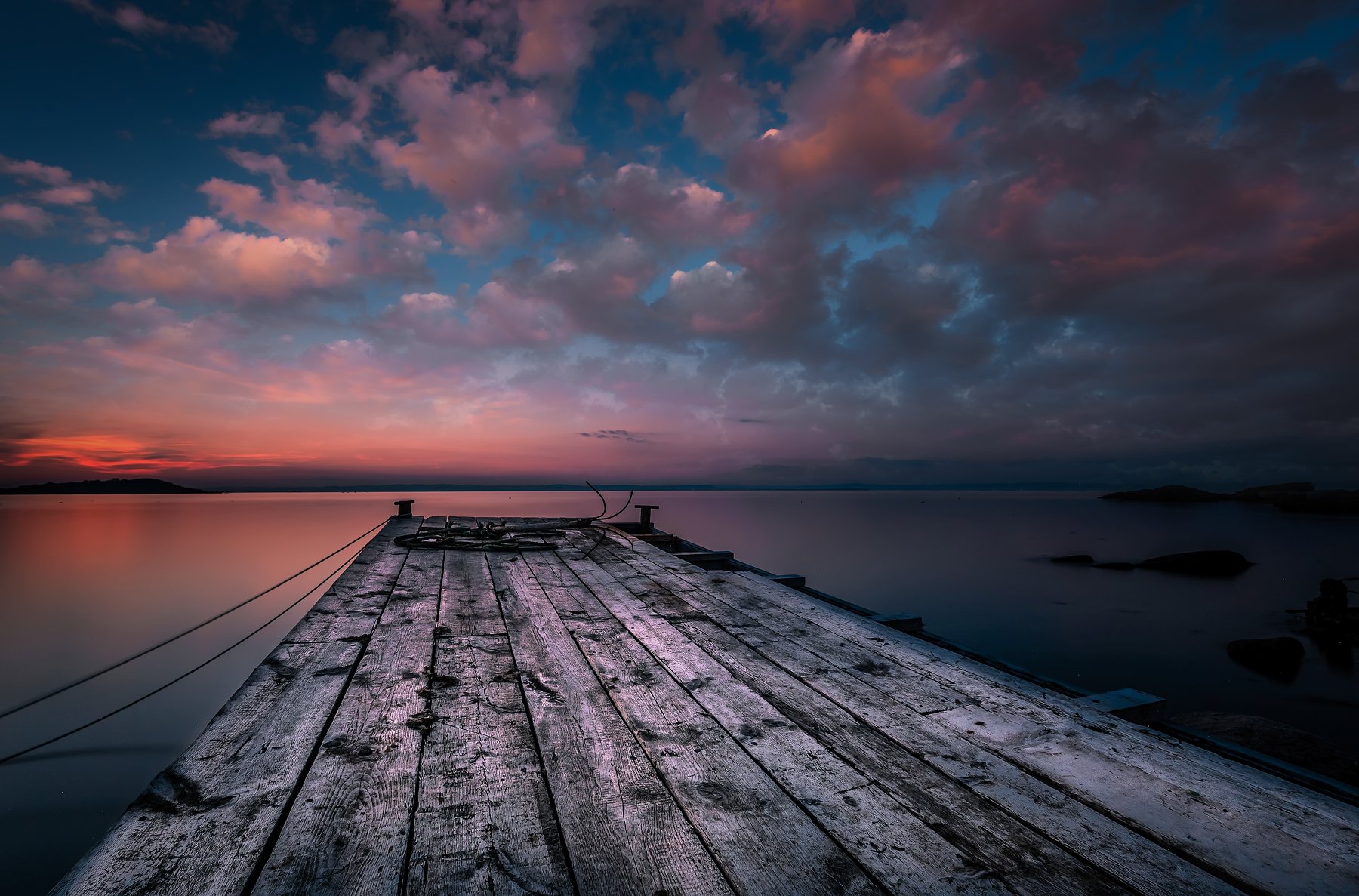 sunset, sea, pier, sky, clouds, seascape, Jeni Madjarova
