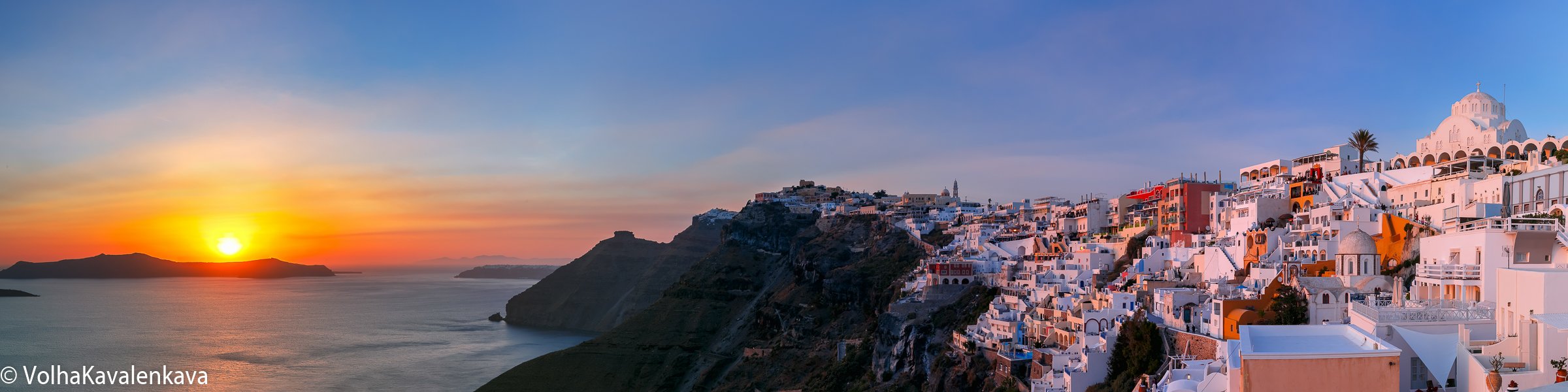 Фира Тирa санторини греция закат Fira sunset Santorini Greece панорама, Коваленкова Ольга