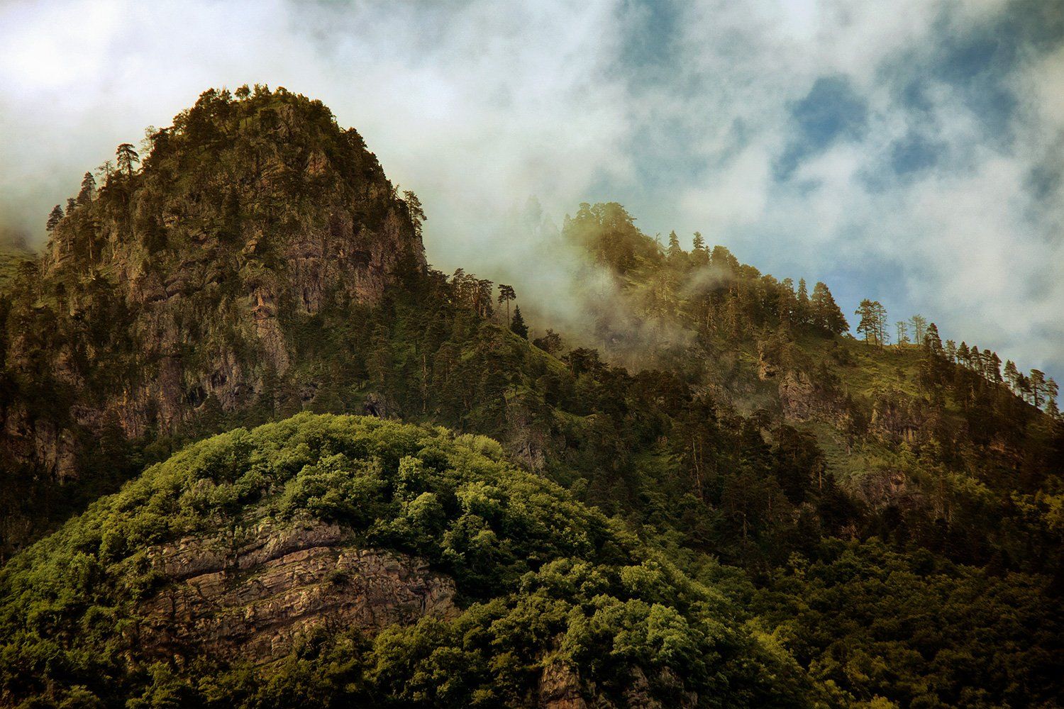 горы, лес, Абхазия, облака, туман, сопка, Рица, Евгений Кутузов