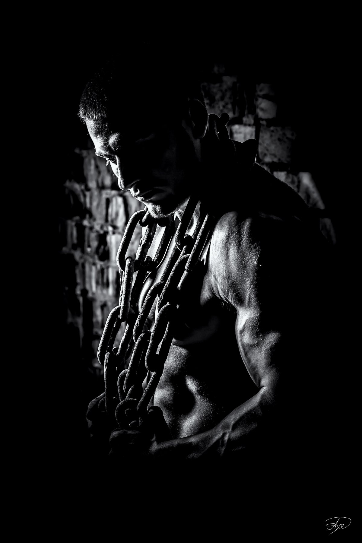 Black and white, Bodybuilder, Contrast, Light, Man, Portrait, Руслан Болгов (Axe)