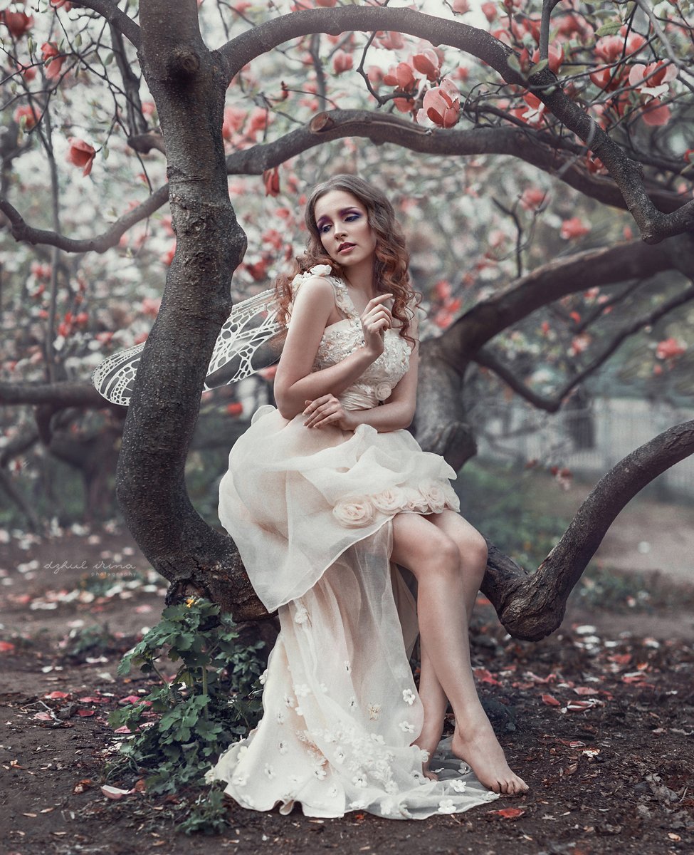 Dress, Dzhul irina, Fairy, Flowers, Girl, Irinadzhul, Legs, People, Popular, Portrait, Tree, White, Wings, Ирина Джуль