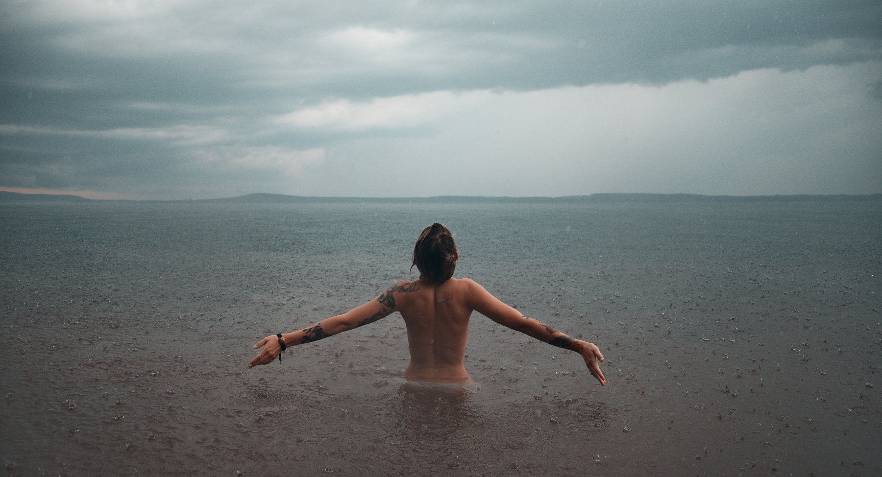 rain, girl, bashkortostan, aslikul, lake, water, nude, freedom, tattoo, Роман Филиппов