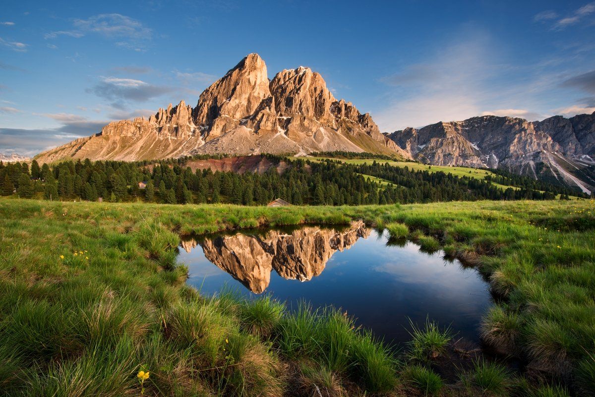 Dolomites, Italy, passo Erbe, beautiful place, beautiful, rocks, meadows, clouds, sunset, water, Tomas Morkes