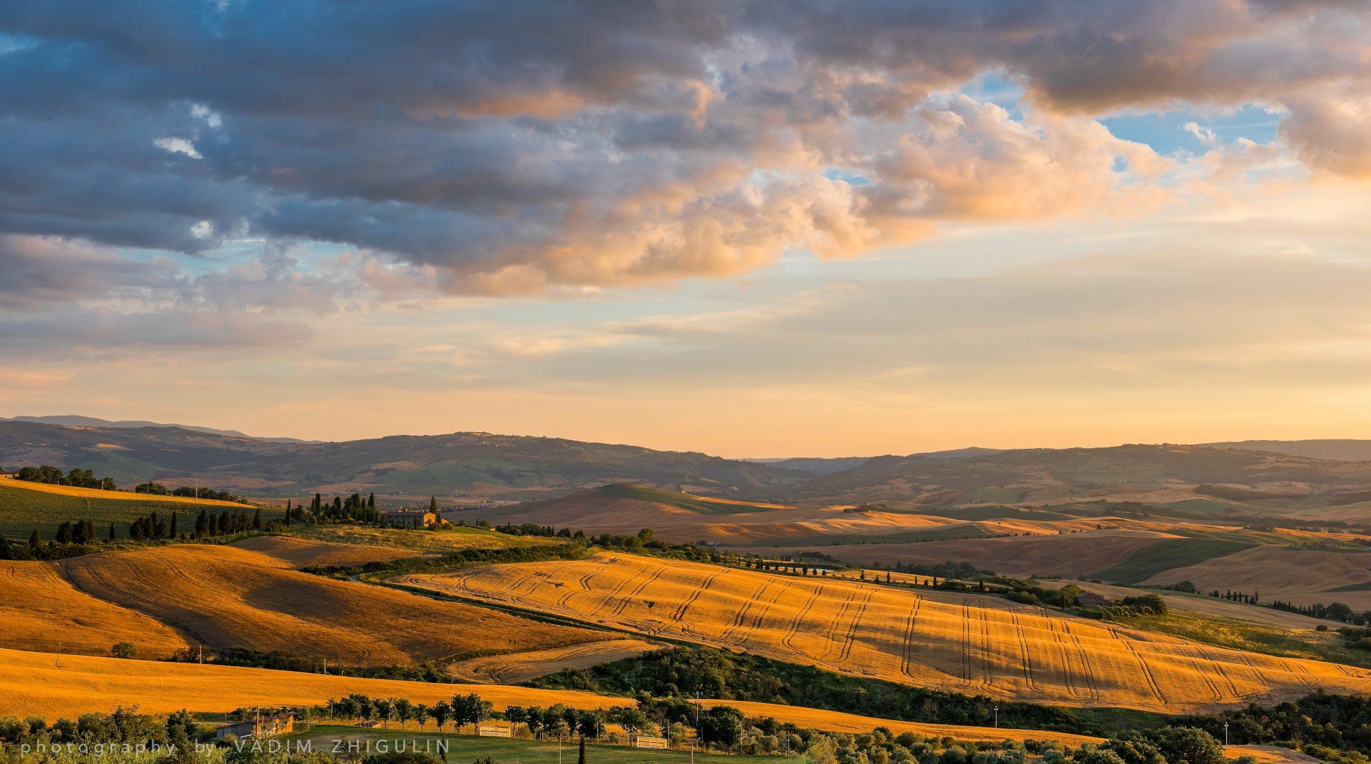 Countryside, Fields, Hills, Italy, Landscape, Monticchiello, Sunset, Вадим Жигулин