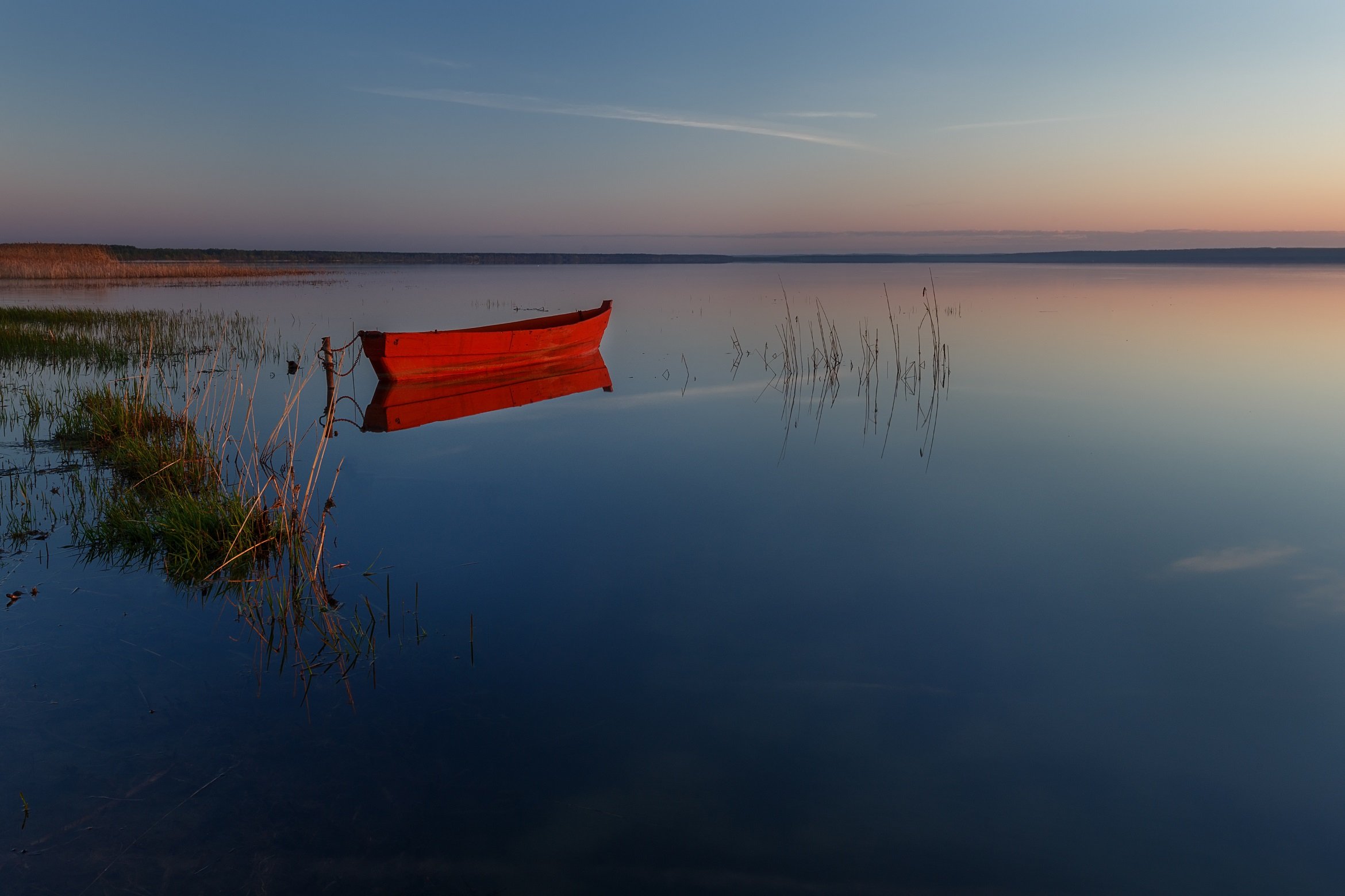 озеро, лодка, рассвет, вода, восход, Павел Попов