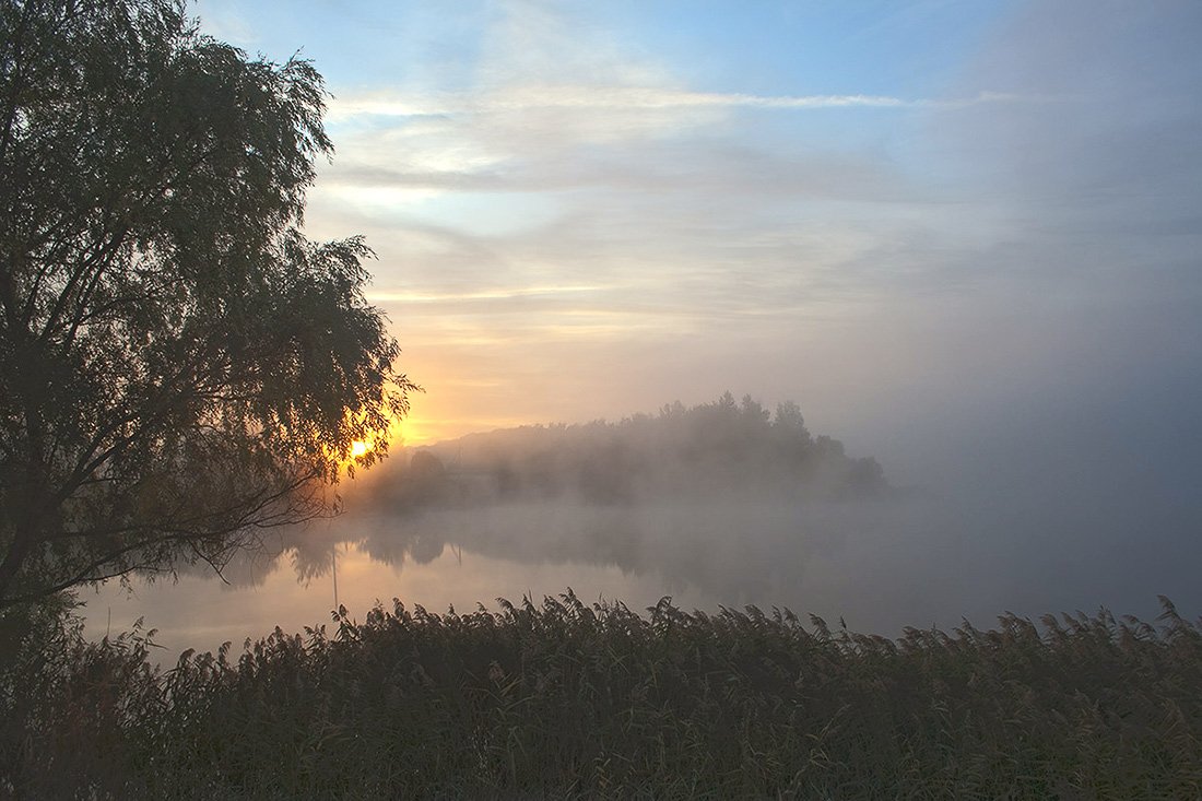 рассвет, восход солнца, туман, Владимир Костылев