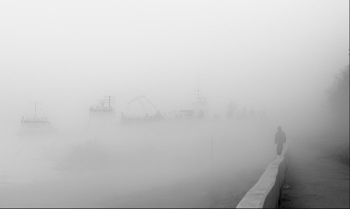 архангельск, туман, порт, фигура, одинокий, KSergeyV