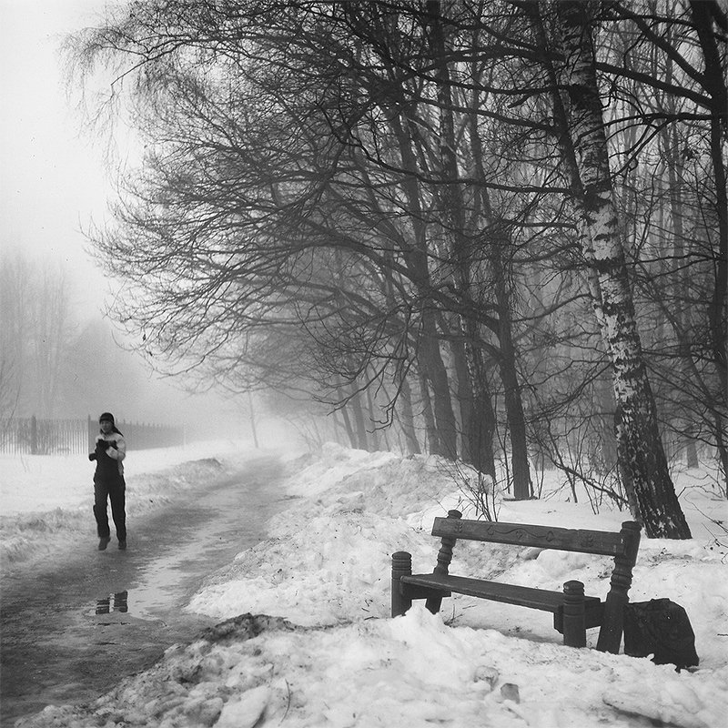fog, forest, runner, бегунья, лес, зима, туман, весна, Дмитрий Морозов