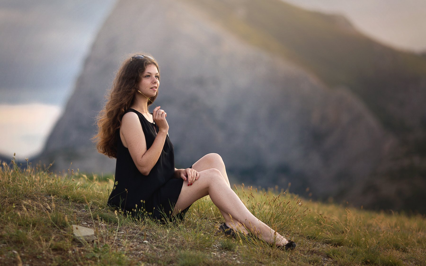 портрет, горы, пейзаж, девушка, черное платье,, Алена Клименко