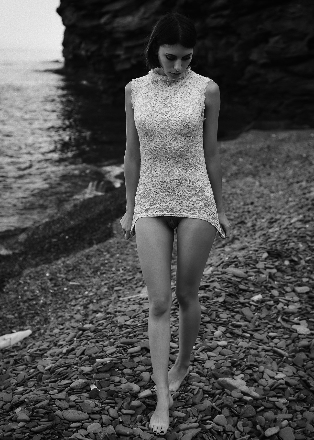 girl lace short dress sea, Oleg Petroff
