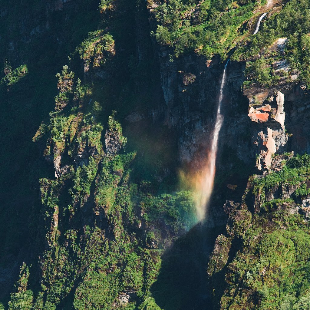 норвегия, водопад, радуга, лес, горы, скалы, norway, waterfall, rainbow, forest, mountains, rocks, Дмитрий