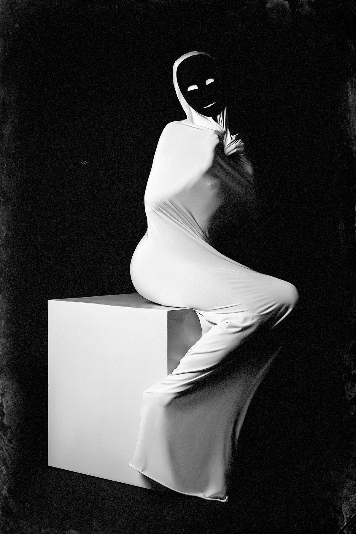 Art, Black and white, Cube, Mask, Studio, Woman, Руслан Болгов (Axe)