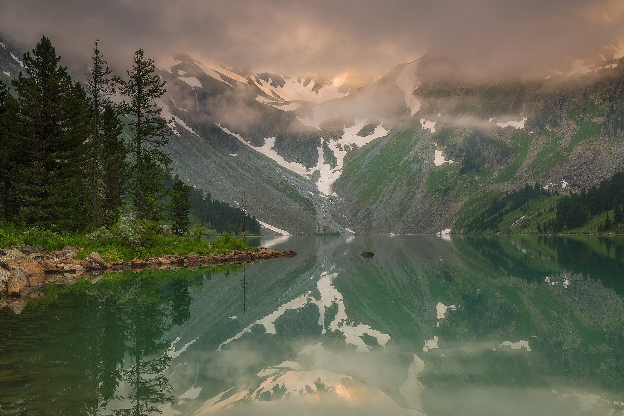 Altai, Siberia, Sunrise, Алтай, Верхнее Мультинское озеро, Катунский заповедник, Катунский хребет, Сибирь, Павел Филатов