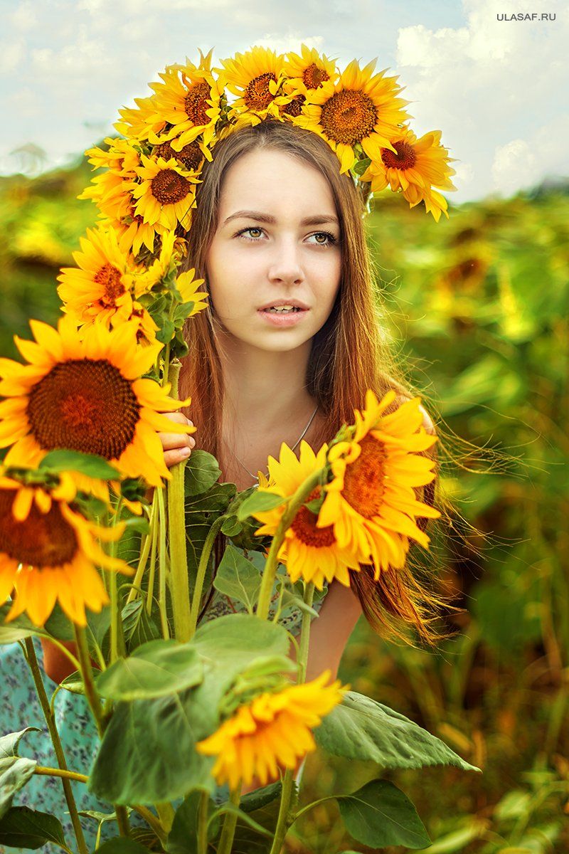 Girl, Portrait, Sunflowers, Подсолнухи, Поле подсолнухов, Портрет девушки, Юлия Сафонова