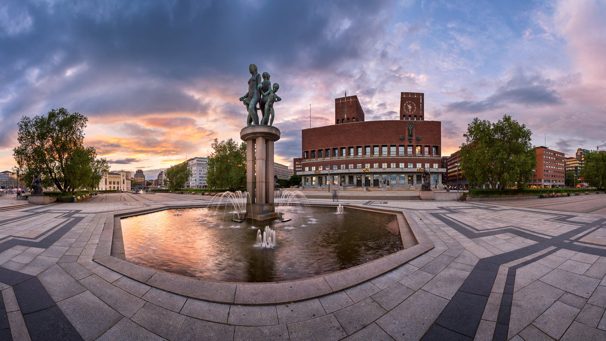 architecture, blue, building, capital, capitol, city, cityhall, cityscape, clock, dusk, europe, european, evening, exterior, facade, famous, fountain, guildhall, hall, history, iconic, illuminated, landmark, modern, nordic, norway, norwegian, oslo, outdoo, Andrey Omelyanchuk