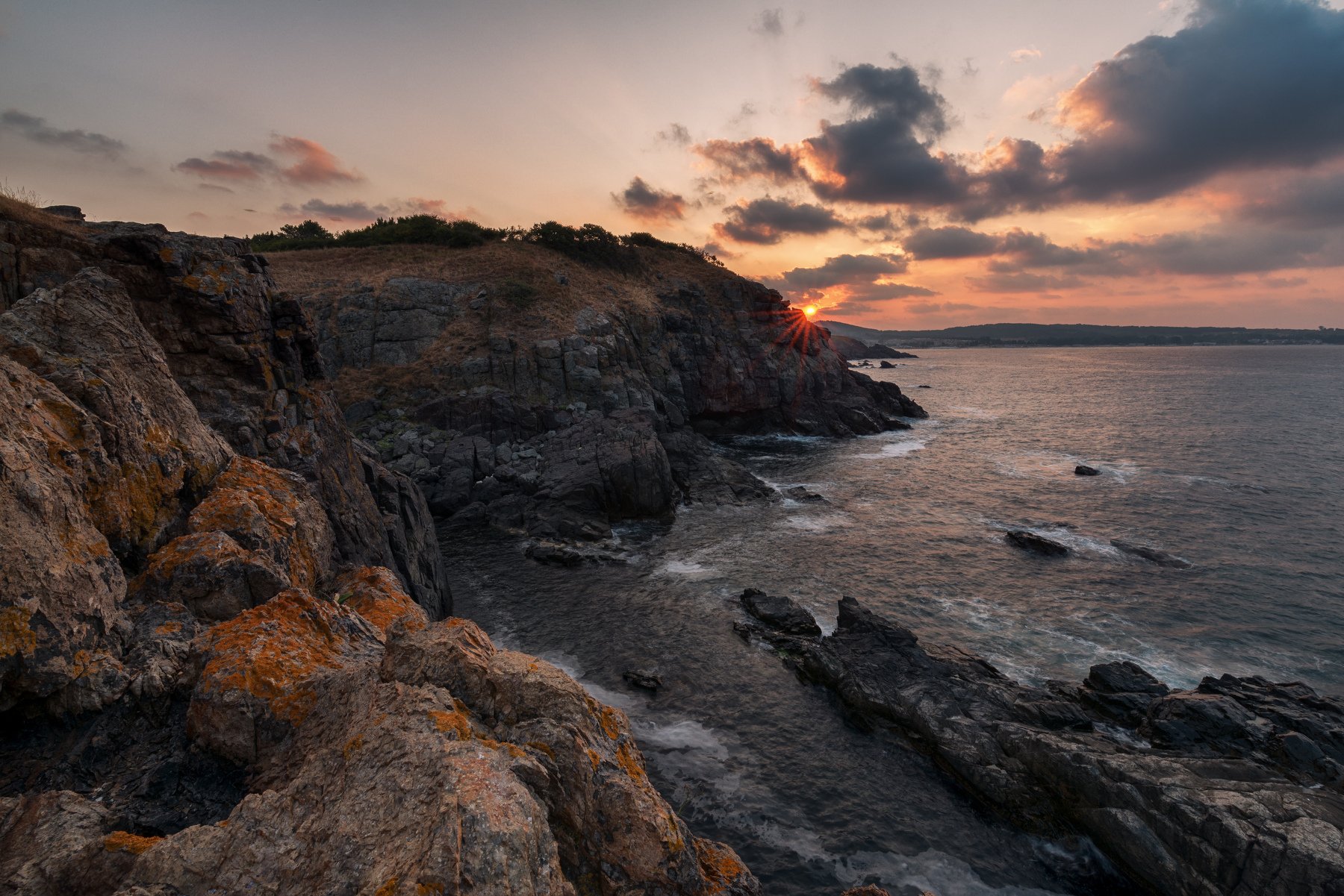 Beams, Clouds, Cloudy, Coast, Colorful, Colours, Golden hour, Landscape, Natural light, Nature, Rays, Rocks, Sea, Seascape, Sky, Sun, Water, Waves, Иван Димов