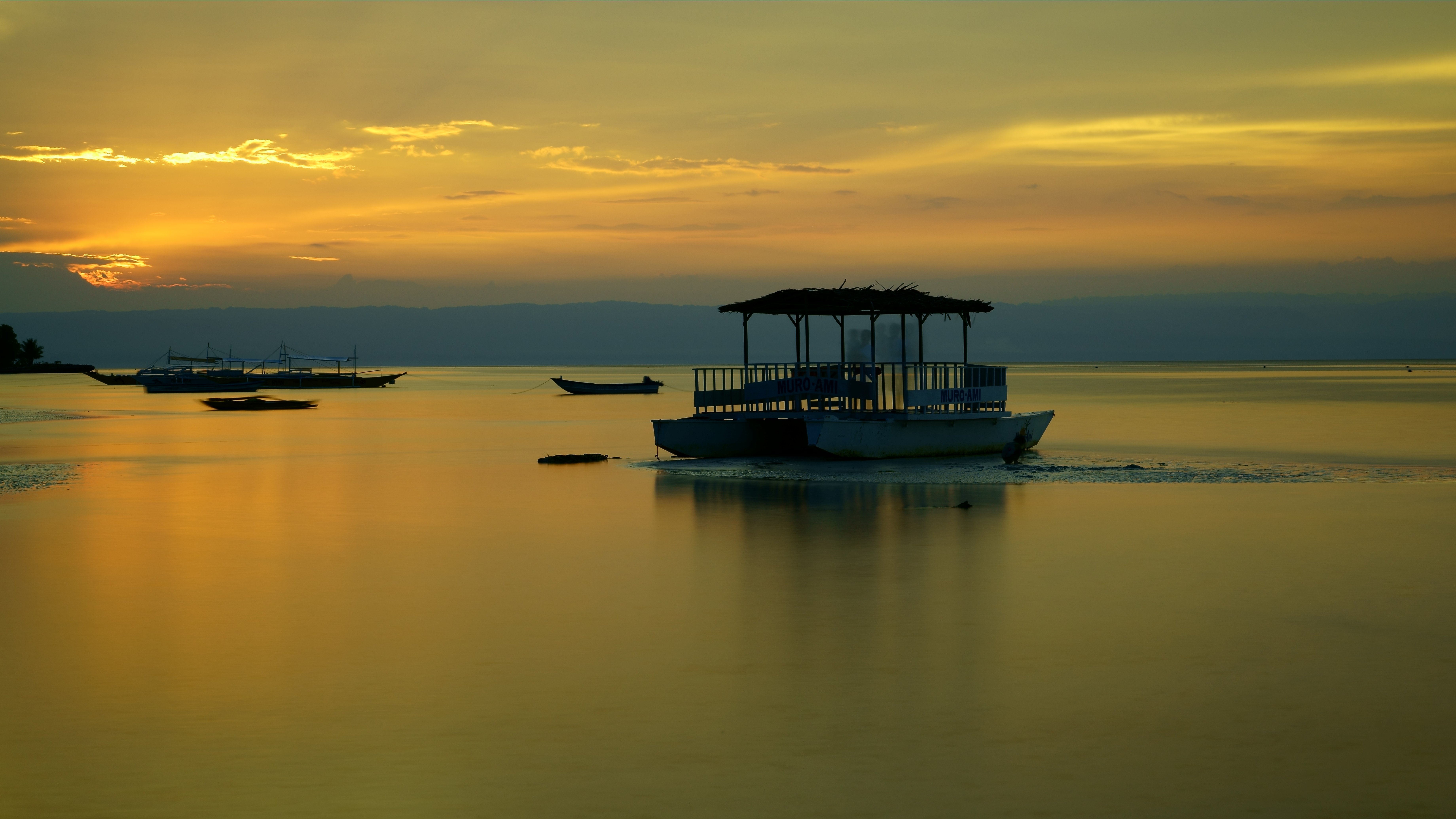 asia,philippines,bohol island,sea,seascape,sunset,boat,horizontal,light,cloud,reflection,silhouette, Shin