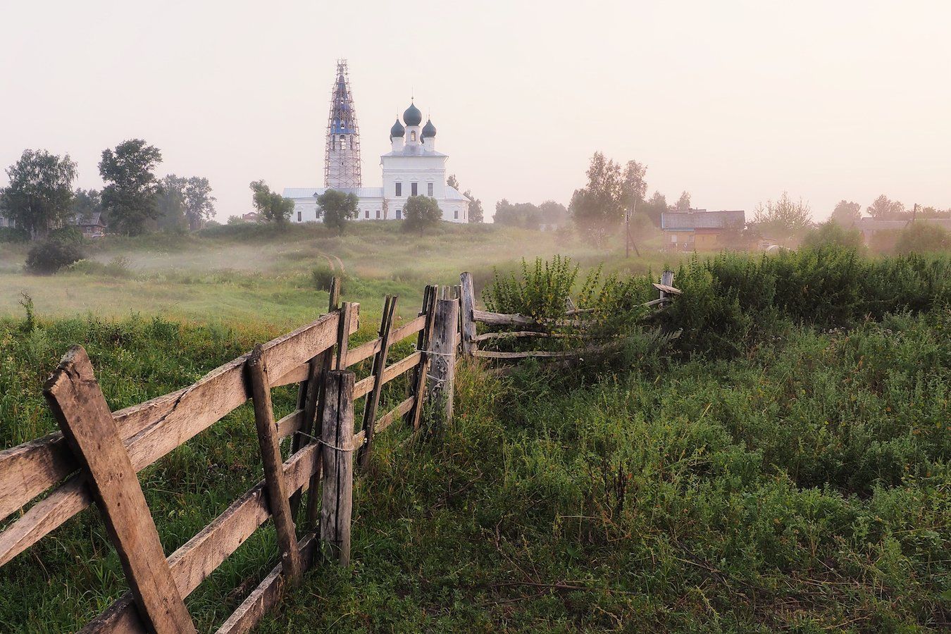 восход, лето, село осенево, туман, утро, храм, ярославль, СПИРИДОНОВ НИКОЛАЙ