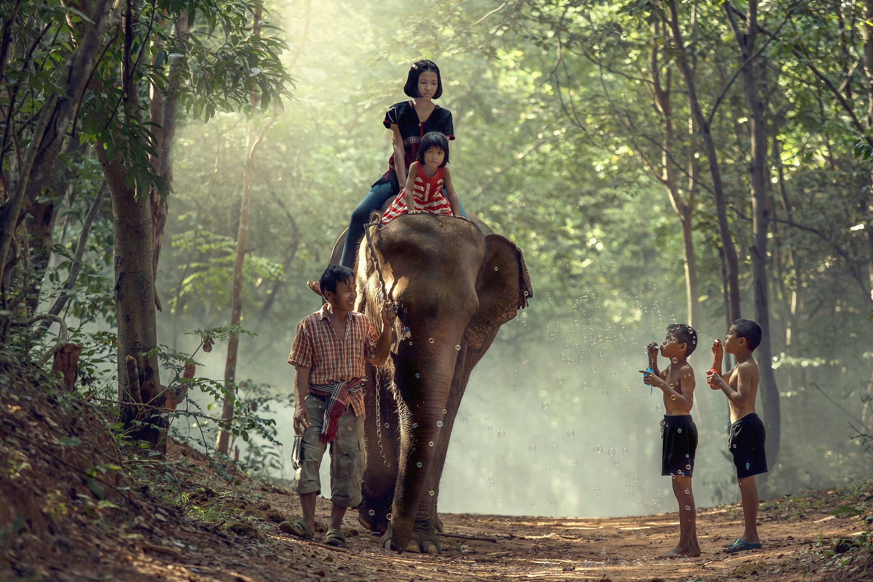 elephant,family,children,girl,boy,life,asia,people,, SUTIPORN SOMNAM