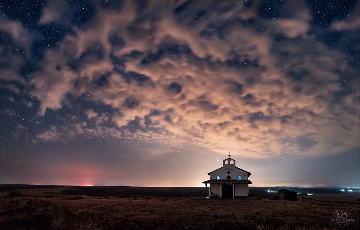 night, stars, nightscape, chapel, Bulgaria, Милен Добрев