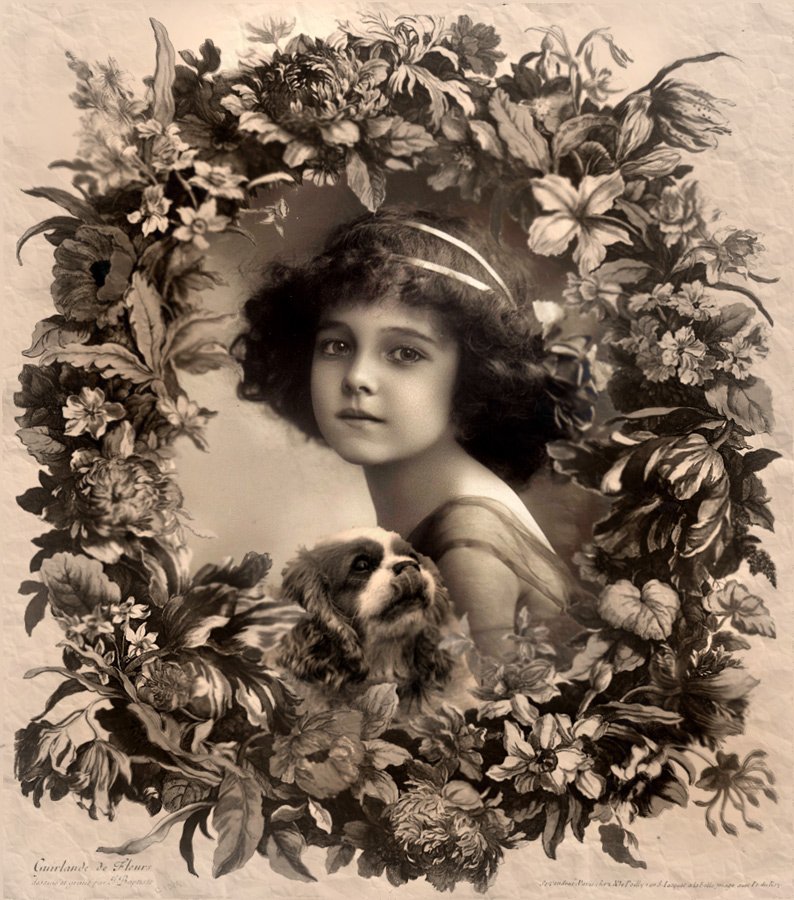 vintage, photo, girl, doggy, flower, frame, mariavgorskaya