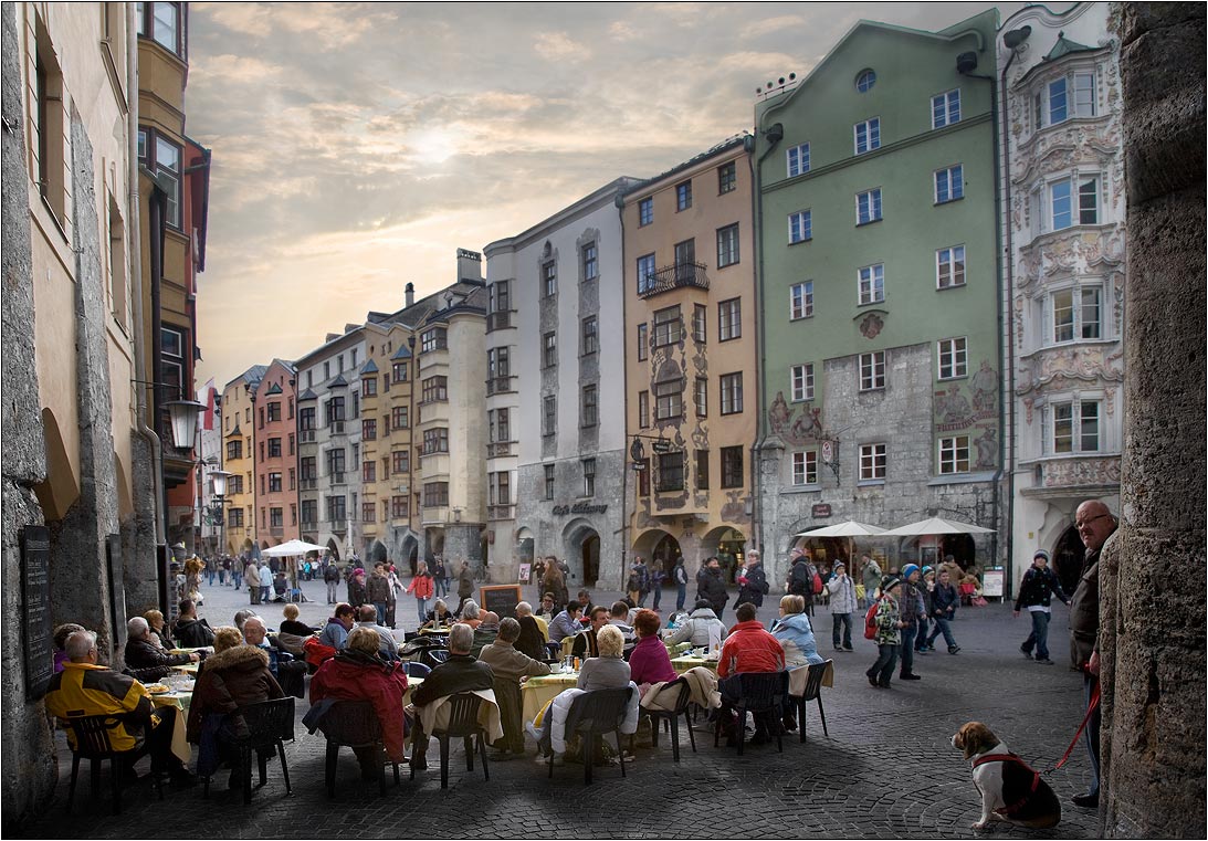 австрия, инсбрук, старый, город, площадь, кафе, пешеходы, Boris Bort