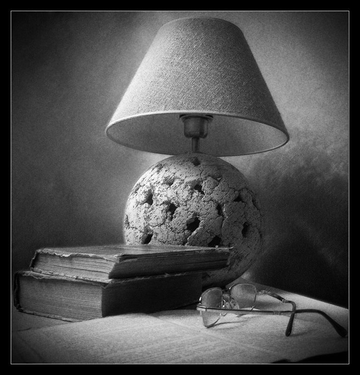 лампа, старые, книги, очки, Андрей Кобыща