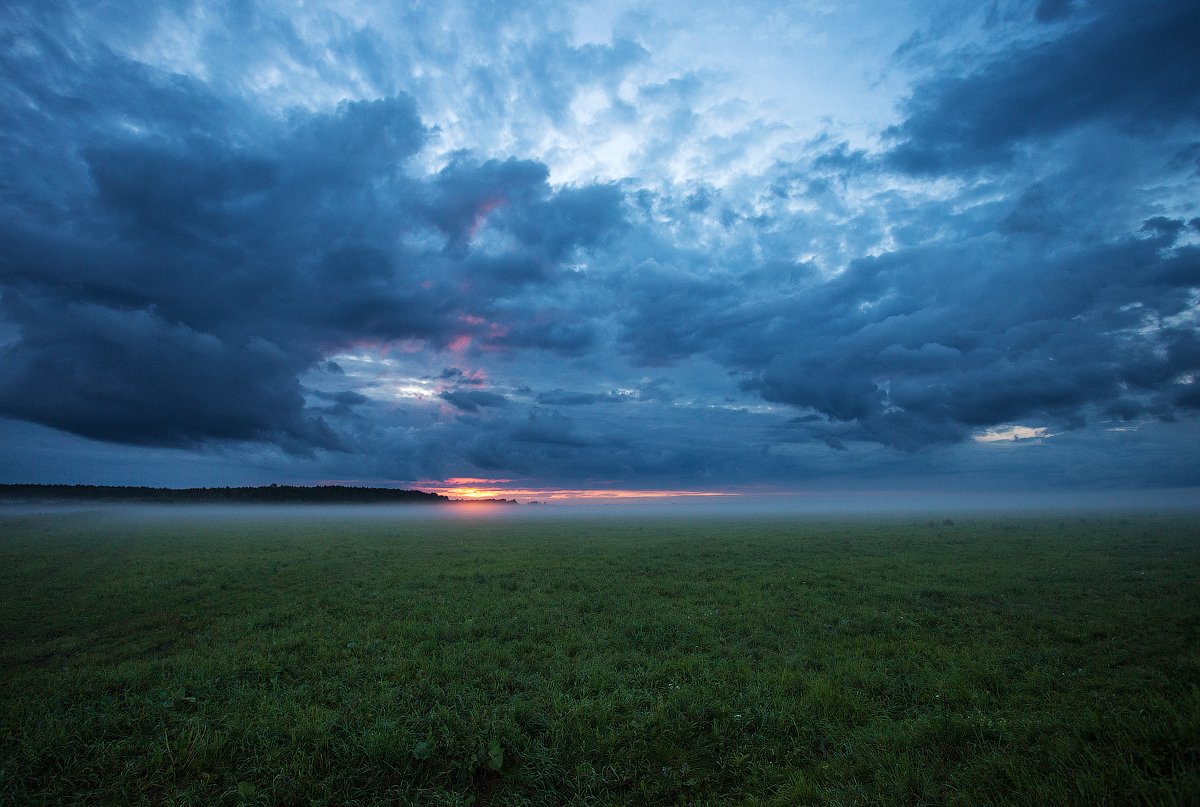 Беларусь, пейзаж, закат, туман, облака , Кулеш Міхаіл