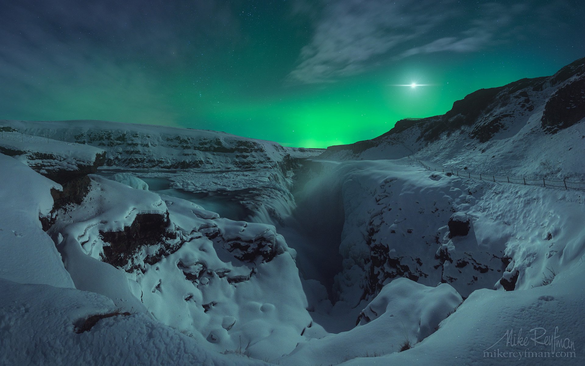 aurora borealis, gullfoss, iceland, night, Майк Рейфман