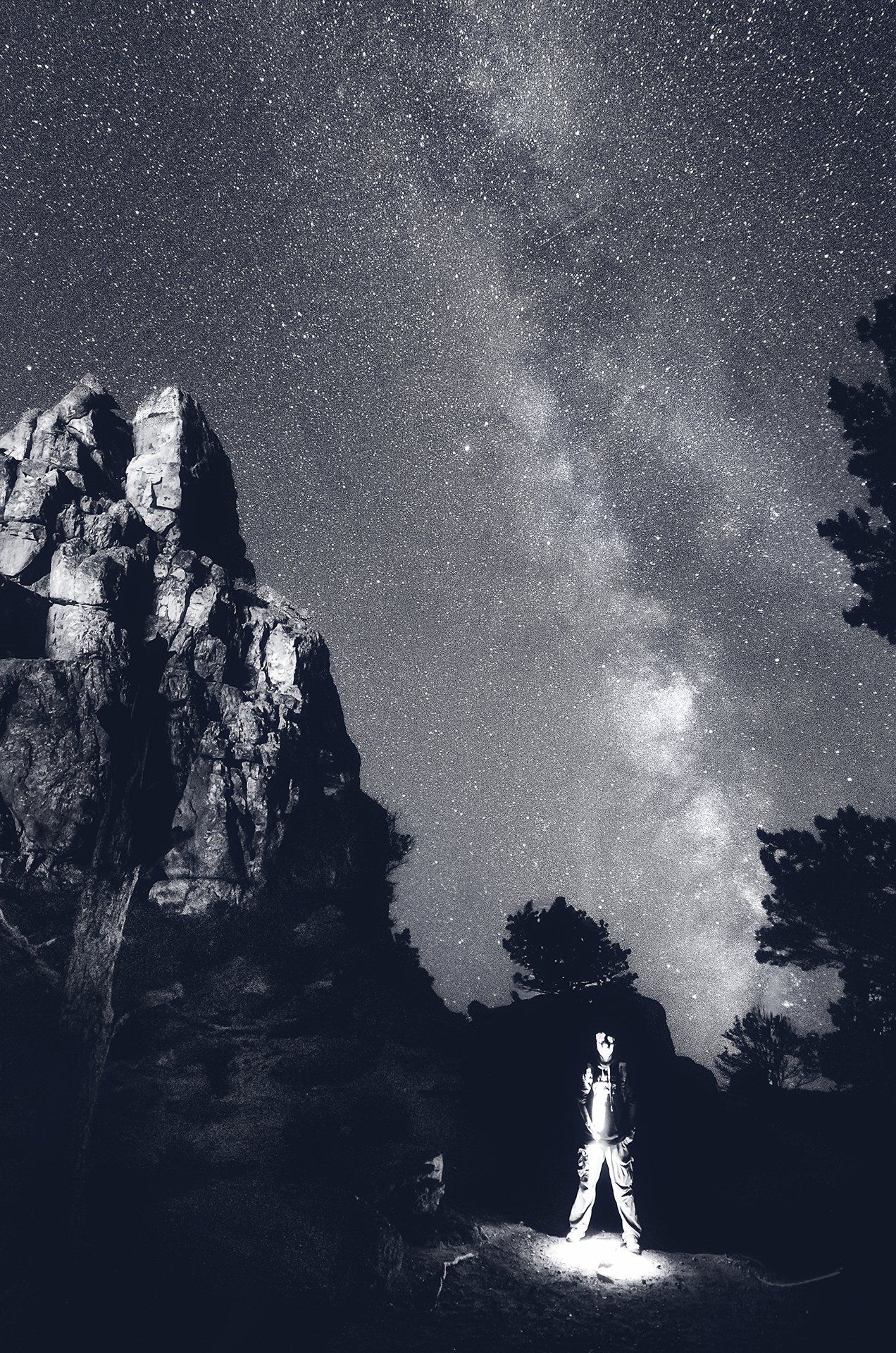 stars, mountains, rocks, man, milky way, forest, shore, night, mood, universe, mist, baikal, автопортрет, млечный путь, человек, вселенная, звезды,, Ченцов Георгий